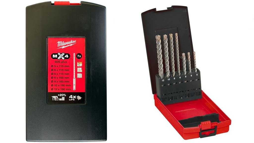 FORET SDS MILWAUKEE 4 TAILLANTS * JEU 7 FORETS 5/6/8 X 115 mm 6/8/10/12 X 160 mm