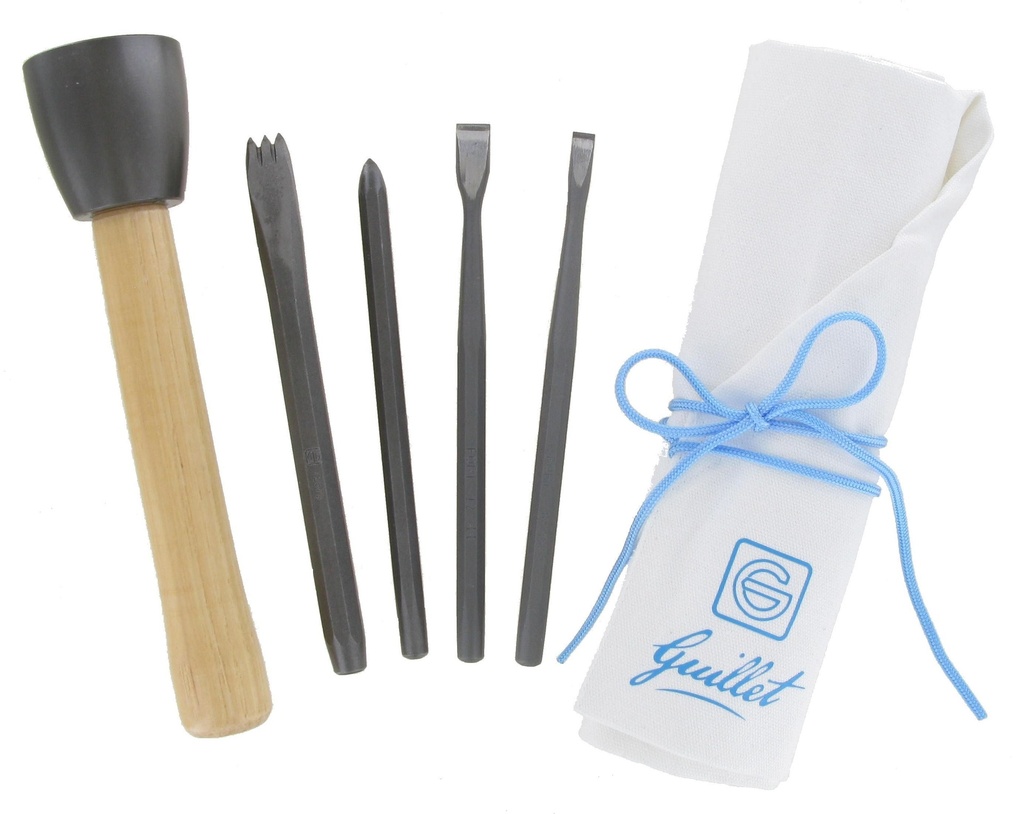 GUILLET / TROUSSE N°7 INITIATION CARBURE 4 OUTILS + 1 MASSETTE 600gr / 2 CI+1 GR+1 BRO