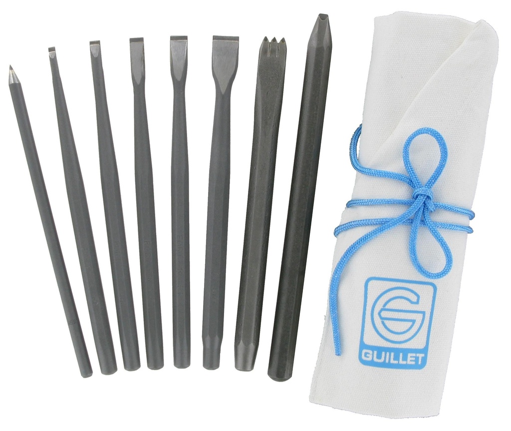 GUILLET / TROUSSE N°8 OUTILS CARBURE 8 OUTILS / 5 CI+1 POIN+1 BRO+1GRA