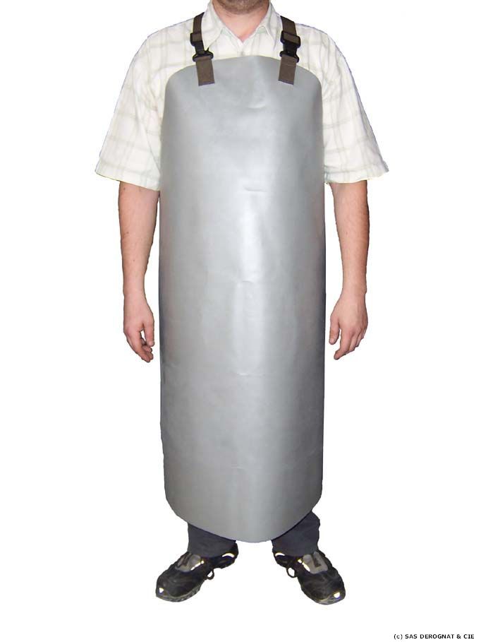 TABLIER CAOUTCHOUC GRIS TRES SOUPLE 900x1100x1,1 mm * MODELE COURT 950 grammes * ATTACHE DOS CROISE
