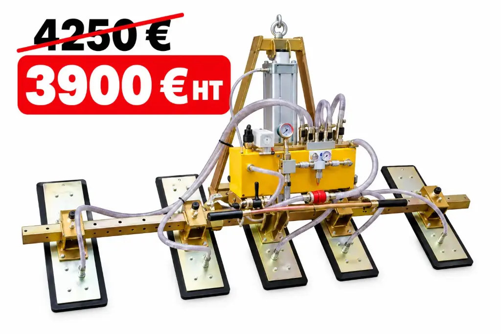 VENTOUSE RIGHETTI PALONNIER 5 PATINS BLANC ROTATIFS 580X180mm LARGEUR 2200mm FORCE 550 KG BASCULEMENT PNEUMATIQUE
