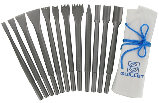 [9641] GUILLET / TROUSSE N°3 SCULPTURE 12 OUTILS / 4 CIS+4 GRA+3 GOU+1 BRO B127C55