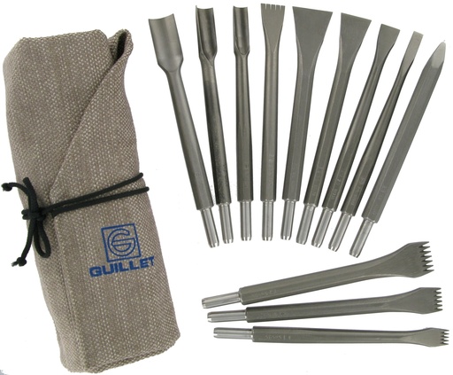 [8112] GUILLET / TROUSSE N°4 SCULPTURE 12 OUTILS / 4 CIS+4 GRA+3 GOU+1 BRO B102C