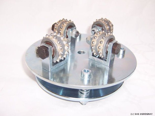 [PLATB150] PLATEAU A BOUCHARDER D150 4 ROULEAUX AVEC RESSORTS MONTAGE 14/200 (ROTATION MAXI 1000T/MN)