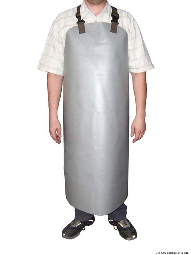[910900] TABLIER CAOUTCHOUC GRIS TRES SOUPLE 900x1100x1,1 mm * MODELE COURT 950 grammes * ATTACHE DOS CROISE