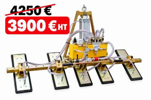 [P5A550KR] VENTOUSE RIGHETTI PALONNIER 5 PATINS BLANC ROTATIFS 580X180mm LARGEUR 2200mm FORCE 550 KG
